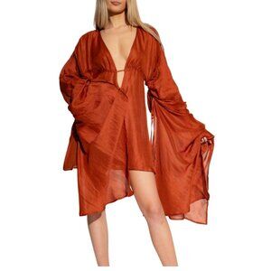 Cult Gaia Women's XS 100% Silk Rust Orange Mini Bruna Cover-Up Dress